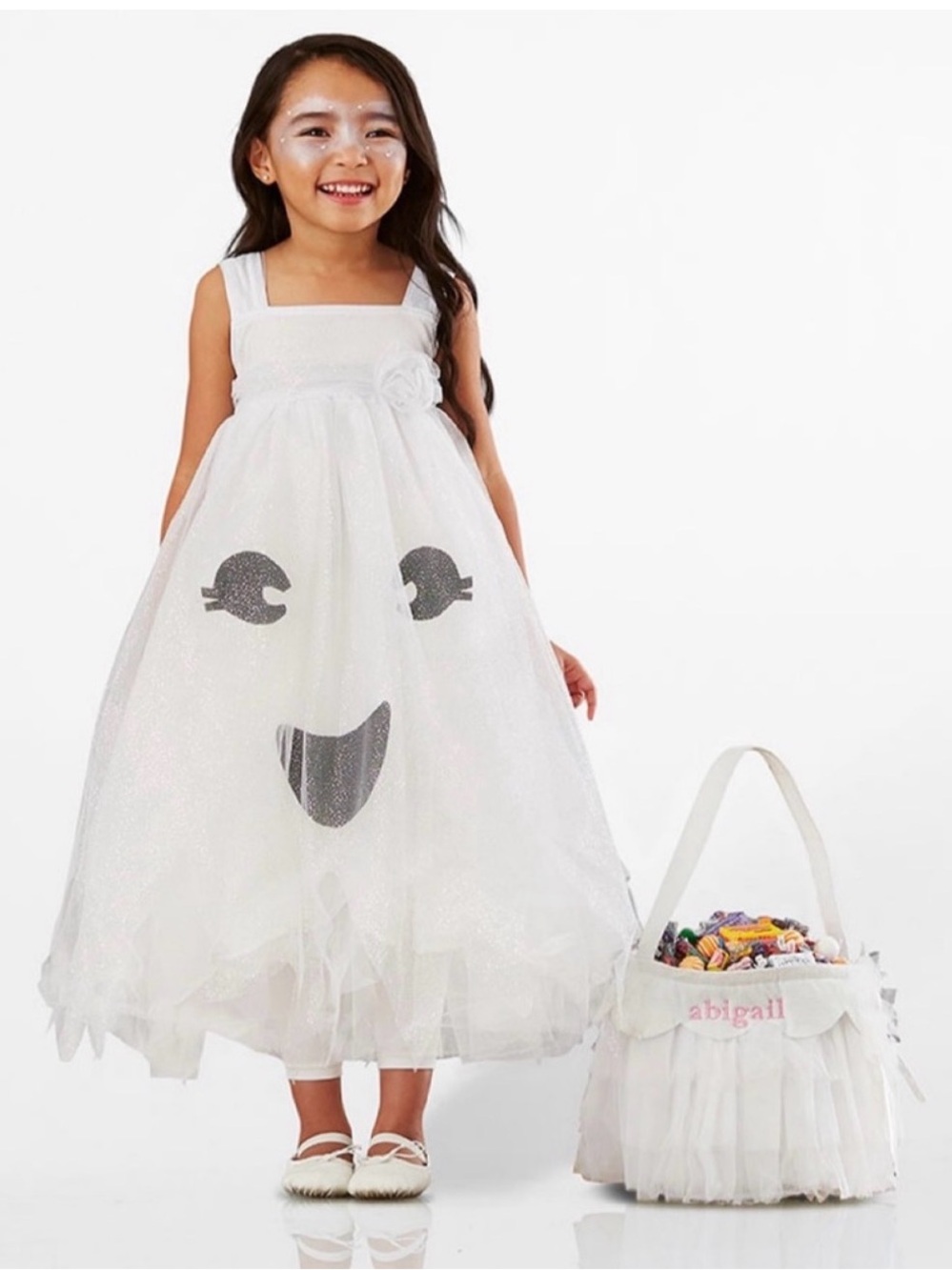 Pottery Barn Kids Light Up Ghost Costume Dress - White Tulle with Silver
